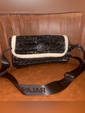 PAJAR CANADA Shearling Trim Black Puffy Quilted Handbag purse crossbody